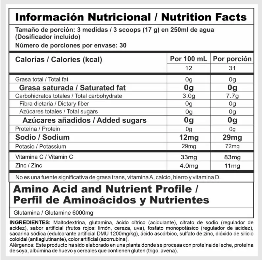 Gluta Stack Glutamina 6000mg + Zinc 1.1 Lb