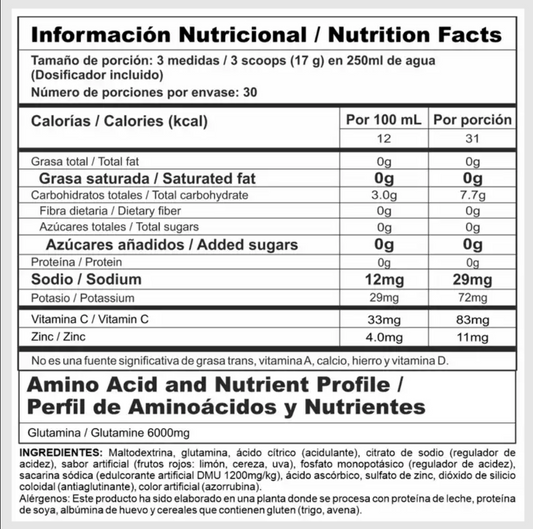Gluta Stack Glutamina 6000mg + Zinc 1.1 Lb
