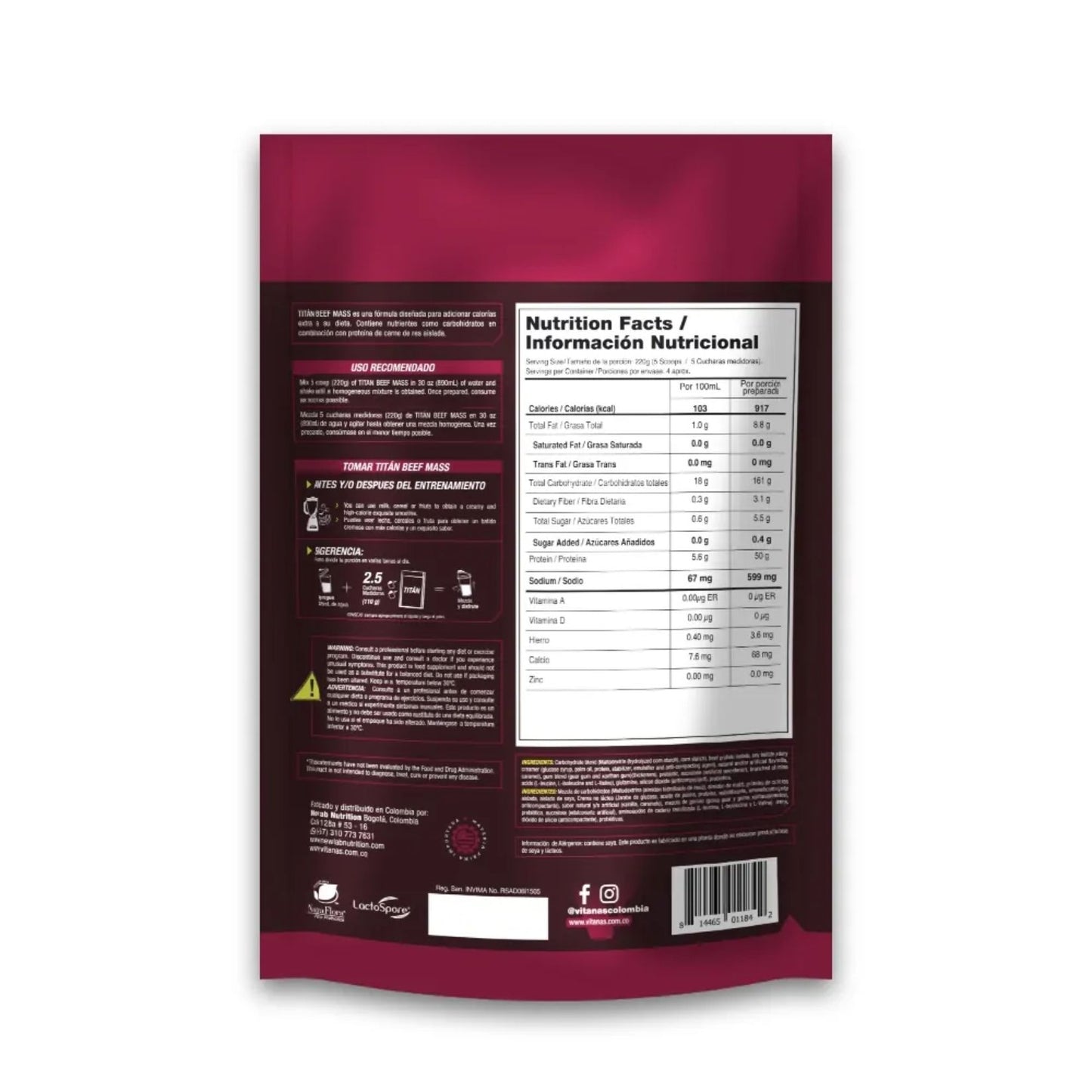 Titan Beef Mass Proteína de Carne 2 lbs VITANAS