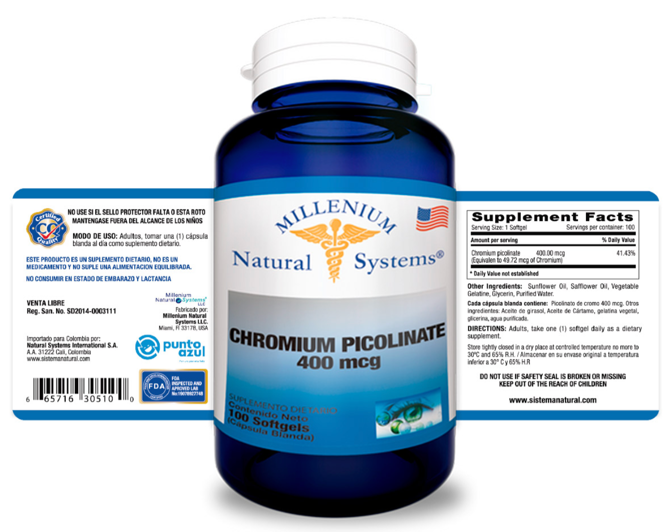 Chromium Picolinate 400mcg 100 Caps Natural Systems
