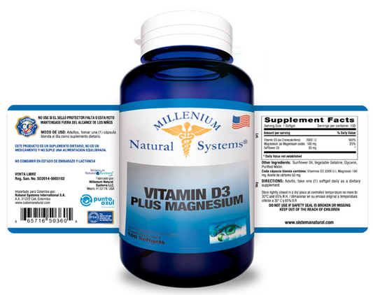 Vitamin D3 Plus 2000 UI Magnesium x 100 Caps